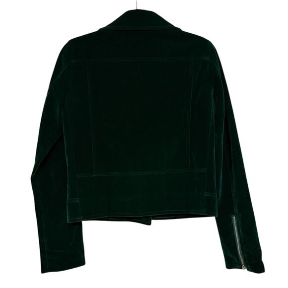 Lulu’s Dark Green Velvet Moto Jacket Zip Up Biker Coat Size Small - Picture 10 of 10